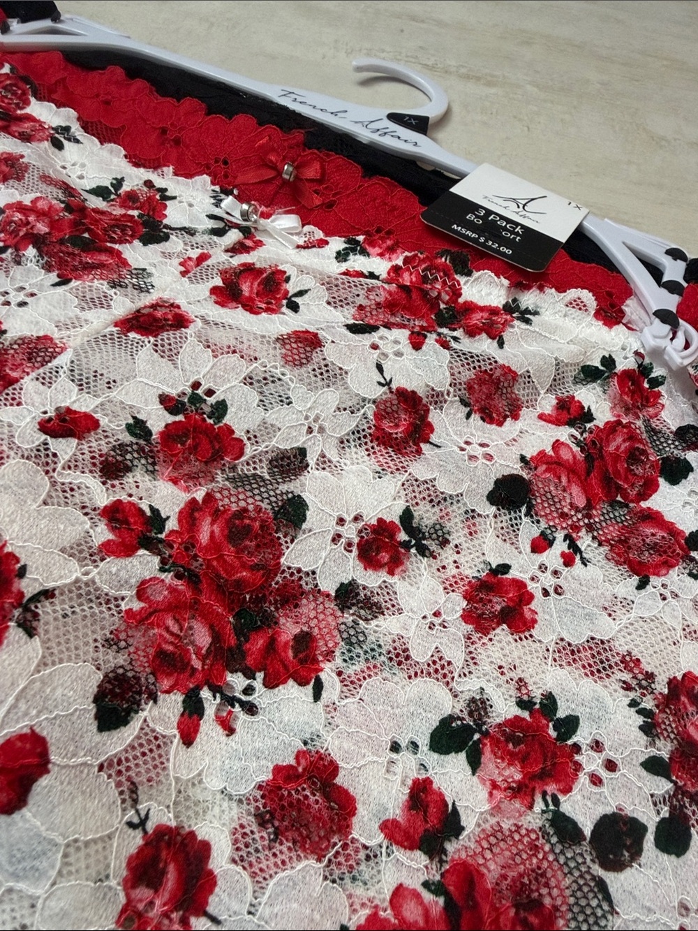 Floral Lace Boyshort Panties in Red and White - Women Intimates. Three pair - Picture 3 of 7